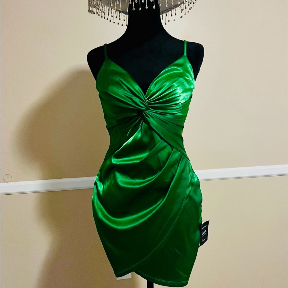 Elegant Green Satin Dress New